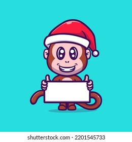 Cute monkey with board vector icon illustration