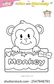 Cute monkey in box Coloring pages and learning the alphabet. Educational game for children. fun activities for children to play and learn.