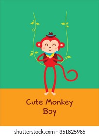 cute monkey boy vector