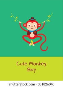 cute monkey boy vector