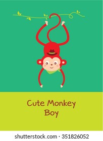 cute monkey boy vector