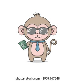 cute monkey business character holding money