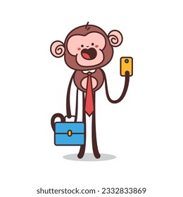Cute monkey in businessman costume vector cartoon character isolated on a white background.