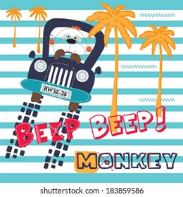 cute monkey in the car vector illustration