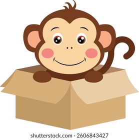 Cute monkey in cardboard box
