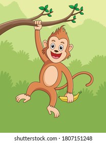 Der süße Affe trägt Banane. Vektordesign-Illustration.
