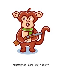 cute monkey cartoon animal holding a shotgun