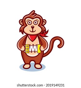 cute monkey cartoon animal holding a accordion