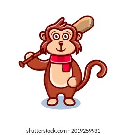 cute monkey cartoon animal holding a baseball bat