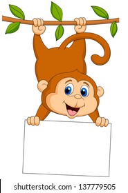 Cute monkey cartoon with blank sign