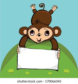 Cute monkey cartoon with blank sign