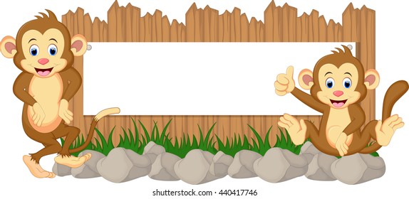 Cute monkey cartoon with blank sign