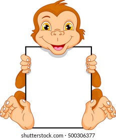 Cute monkey cartoon and blank sign