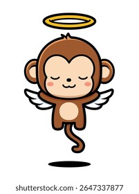Cute Monkey Cartoon Character With Angel Ring And Wings