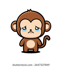 Cute Monkey Cartoon Character Crying