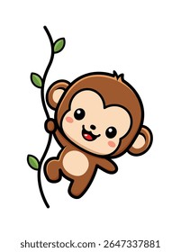 Cute Monkey Cartoon Character Hanging