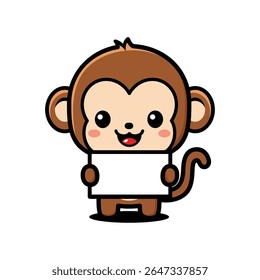 Cute Monkey Cartoon Character Holding Board