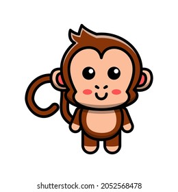 cute monkey cartoon character icon illustration vector graphic 