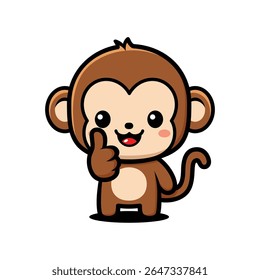 Cute Monkey Cartoon Character Making Good Thumb Up Sign