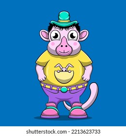 Cute Monkey Cartoon Character With Pets