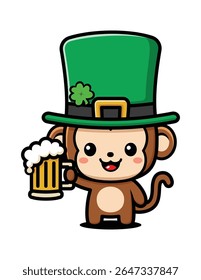 Personagem de Desenho Animado de Macaco Bonito em Traje de Celebração de São Patrício