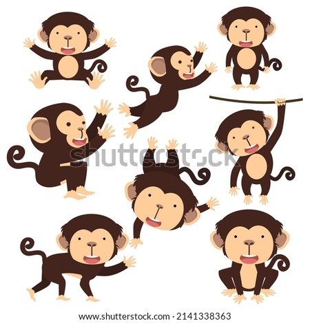 Cute monkey cartoon character set