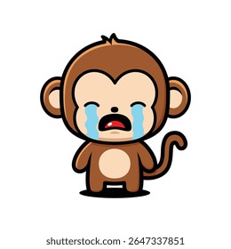 Cute Monkey Cartoon Character Sobbing