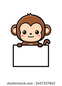 Cute Monkey Cartoon Character Under A Board