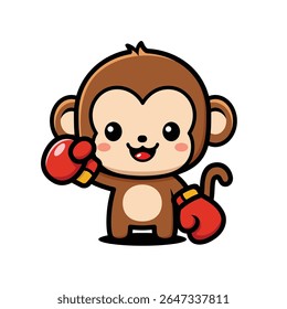Cute Monkey Cartoon Character Wearing Boxing Gloves