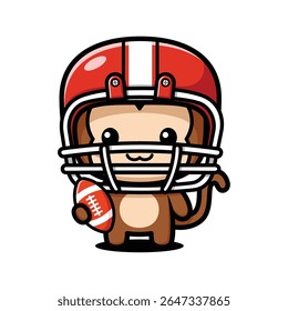 Cute Monkey Cartoon Character Wearing American Football Gear