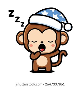 Cute Monkey Cartoon Character Yawning