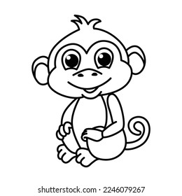 Cute monkey cartoon characters vector illustration. For kids coloring book.