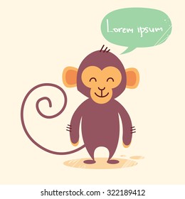 Cute Monkey Cartoon Chat Bubble Drawing Flat Vector Illustration