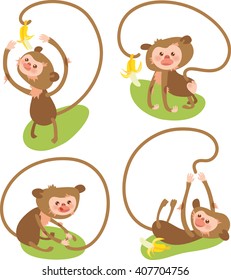 Cute monkey cartoon collection set