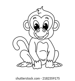 Cute monkey cartoon coloring page illustration vector. For kids coloring book.