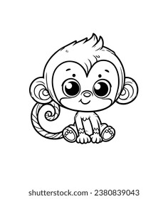 Cute monkey cartoon coloring page illustration vector. For kids coloring book.