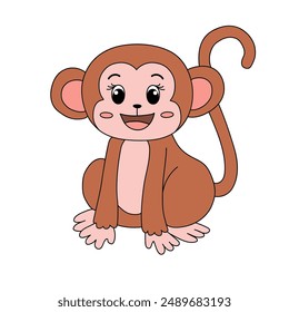 Cute Monkey Cartoon. Monkey Coloring Page. Animal outline for monkey. Monkey Cartoon Character Outline for Coloring. Jungle wild animals baby little monkeys. 