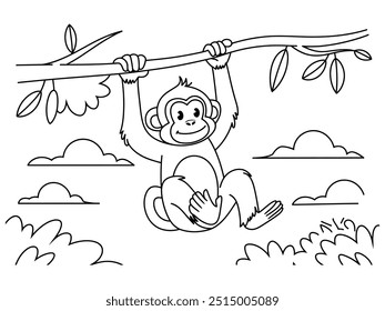 Cute monkey cartoon coloring page illustration vector. For kids coloring book.