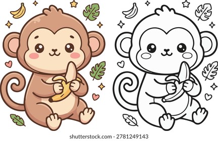 Cute Monkey Cartoon Coloring Page for Kids