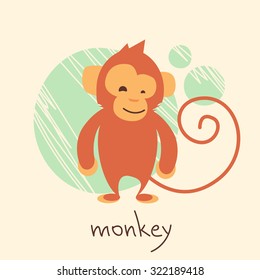 Cute Monkey Cartoon Drawing Flat Vector Illustration