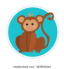 
Cute monkey in cartoon flat style on isolated background, vector illustration for child's design