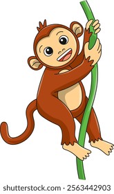 Cute monkey cartoon. Flat vector illustration. Wild life animals. Cute animal on white background