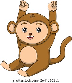 Cute monkey cartoon. Flat vector illustration. Wild life animals. Cute animal on white background