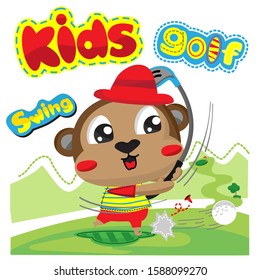 Cute monkey  of cartoon golf  player illustration.