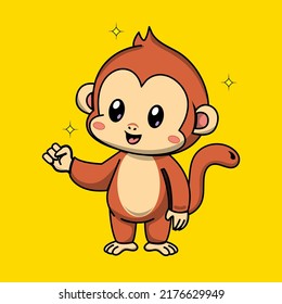 Cute monkey cartoon with hand. Cartoon Vector Icon Illustration