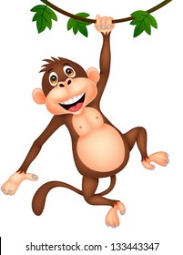 Cute monkey cartoon hanging