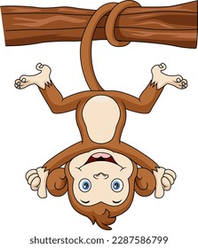 Cute monkey cartoon hanging in tree branch