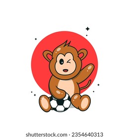 Cute Monkey Cartoon Holding Ball  Vector Illustration. Premium Vector.