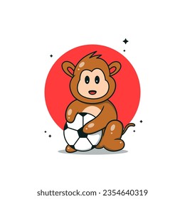 Cute Monkey Cartoon Holding Ball  Vector Illustration. Premium Vector.