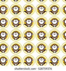 Cute monkey cartoon icon for Chinese zodiac vector pattern